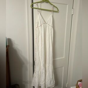 Zara white linen maxi dress with spaghetti strap detail
